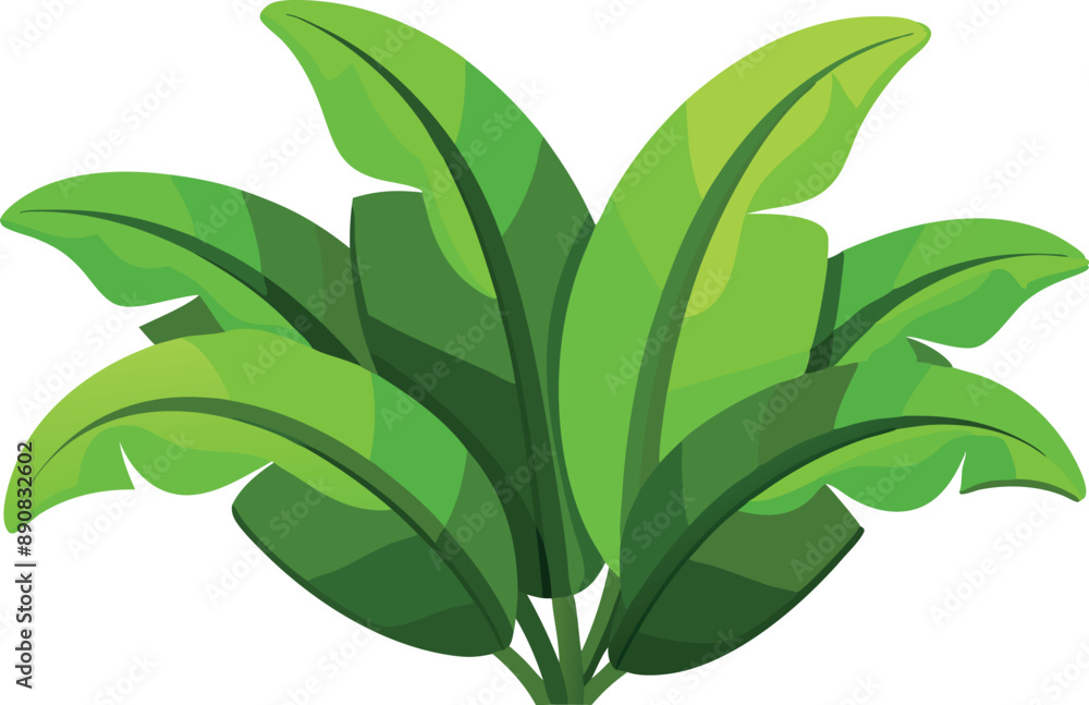 Naklejka premium Colorful illustration of a vibrant green plant featuring large, broad leaves, showcased on a clean white background.