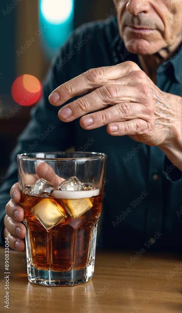 Depressed man or male alcoholic drinking whiskey at home. People abuse and alcoholism problems. Generative AI Depressed man or male alcoholic drinking whiskey at home. People abuse and alcoholism problems. Generative AI