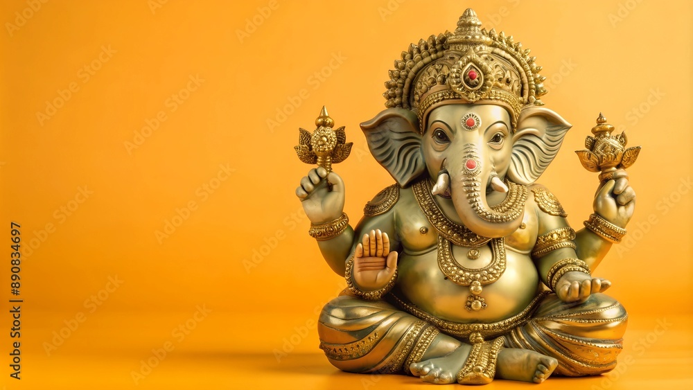 Statue of Hindu god Ganesha with elephant head and one hand raised in a gesture of blessing Statue of Hindu god Ganesha with elephant head and one hand raised in a gesture of blessing