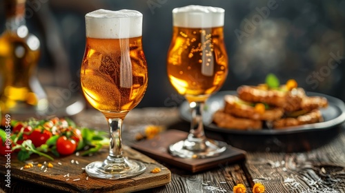 Two glasses of beer with appetizers  © Togrul