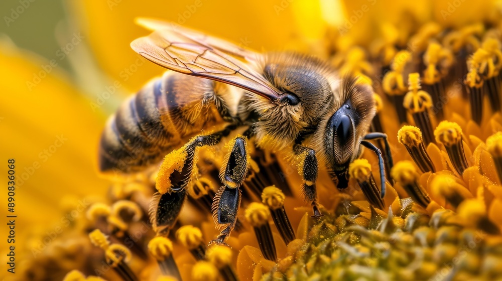 Macro shot of a bee on a sunflower. Macro shot of a bee on a sunflower.