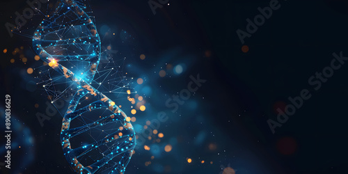 Fototapeta Naklejka Na Ścianę i Meble -  DNA helix on a dark blue background, abstract illustration. futuristic concept