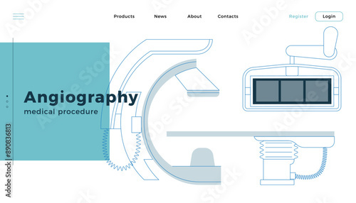 Angiography Procedure. Medical Equipment. Modern Flat Vector Concept Illustration. Landing Page Design Template. Website Banner.