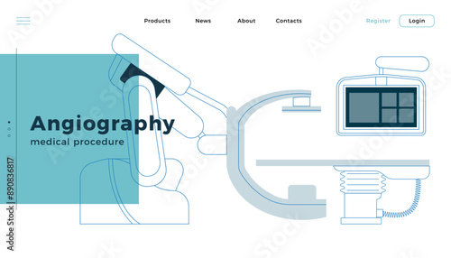 Angiography Procedure. Medical Equipment. Modern Flat Vector Concept Illustration. Landing Page Design Template. Website Banner.