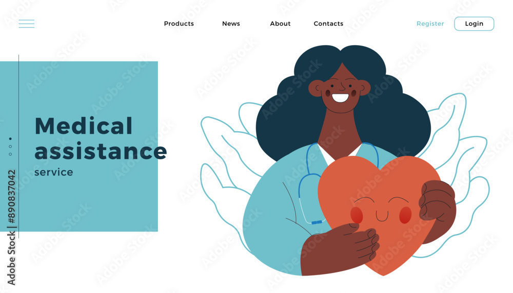 Female Medical Specialist Hold Red Heart on Abstract Background. Cardiology Concept. Modern Flat Vector Illustration. Website Banner. Social Media Template. Landing Page Design Template. Female Medical Specialist Hold Red Heart on Abstract Background. Cardiology Concept. Modern Flat Vector Illustration. Website Banner. Social Media Template. Landing Page Design Template.