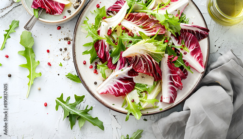 Fresh and healthy Chicory (witloof) Salad on a plate. Dietary menu. Healthy food