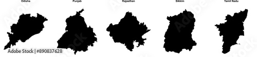 Odisha, Punjab, Rajasthan, Sikkim, Tamil Nadu outline maps