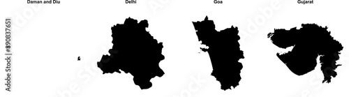 Daman and Diu, Delhi, Goa, Gujarat outline maps