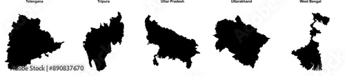 Telangana, Tripura, Uttar Pradesh, Uttarakhand, West Bengal outline maps