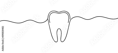 Vector continuous one line drawing of tooth
