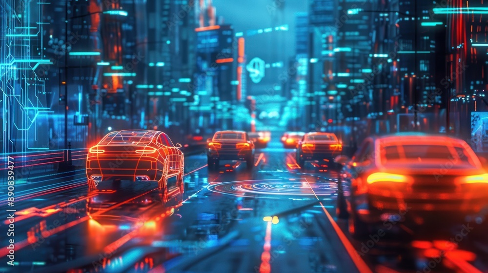 Futuristic Cityscape with Autonomous Cars Futuristic Cityscape with Autonomous Cars