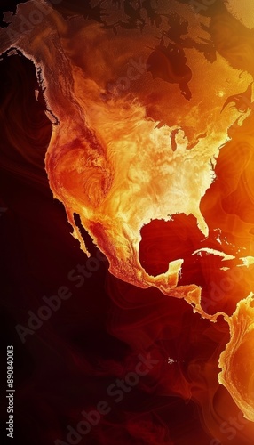 North america heatwave map intense heat and haze in western and southern regions on black background