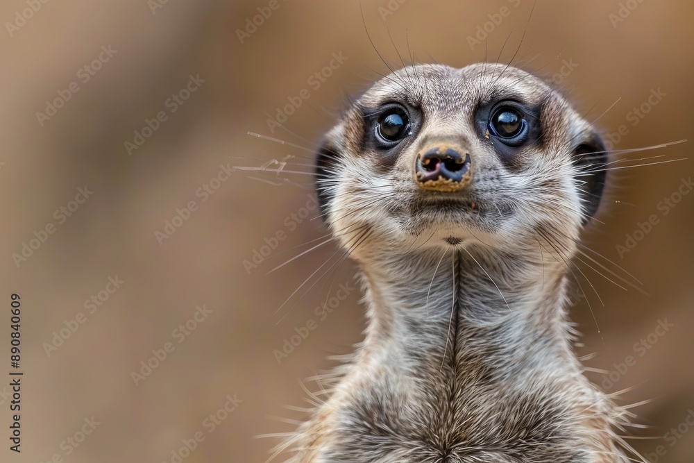 Fototapeta premium A detailed shot of a meerkat's face, highlighting its curious eyes and whiskers