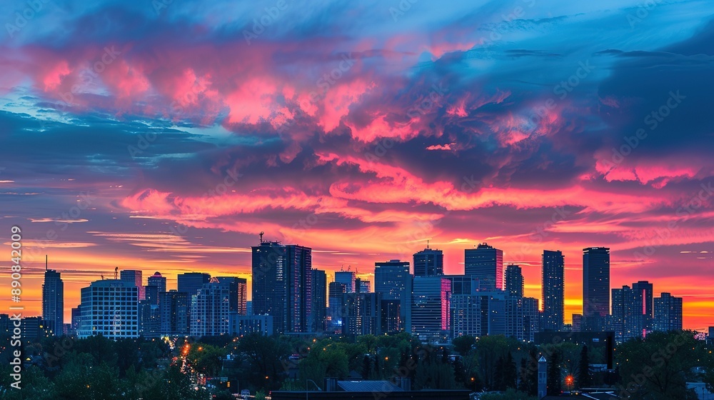 Colorful Sunset Over a City Skyline Colorful Sunset Over a City Skyline