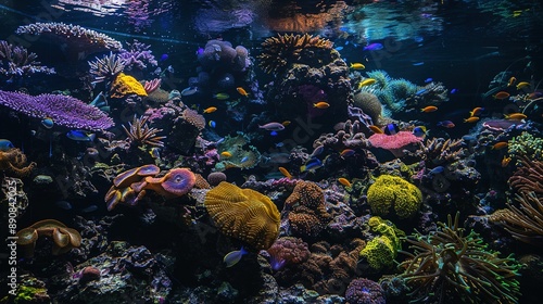 Colorful Fish and Coral Reef in Underwater Aquarium