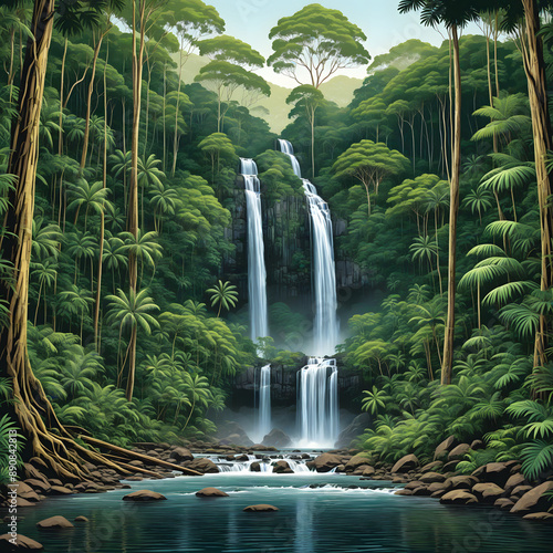 Illustration of the Queensland rainforest, inspired by bushwalks at Wooroonooran National Park
