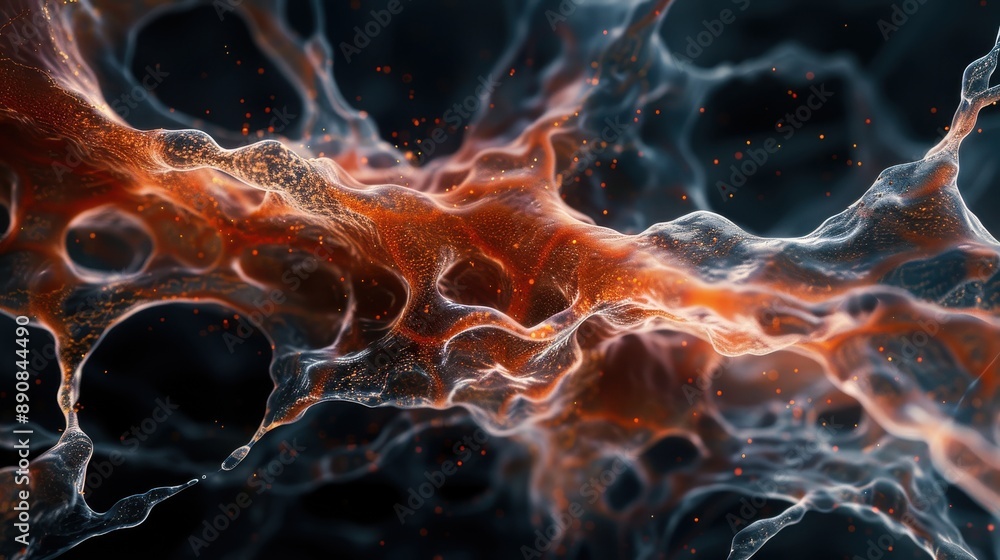 Obraz premium A flowing, abstract representation of red and orange energy streams, symbolizing movement, life, and dynamic processes. This image evokes a sense of vitality and continuous flow.