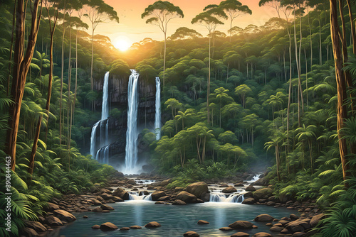 Illustration of the Queensland rainforest, inspired by bushwalks at Wooroonooran National Park