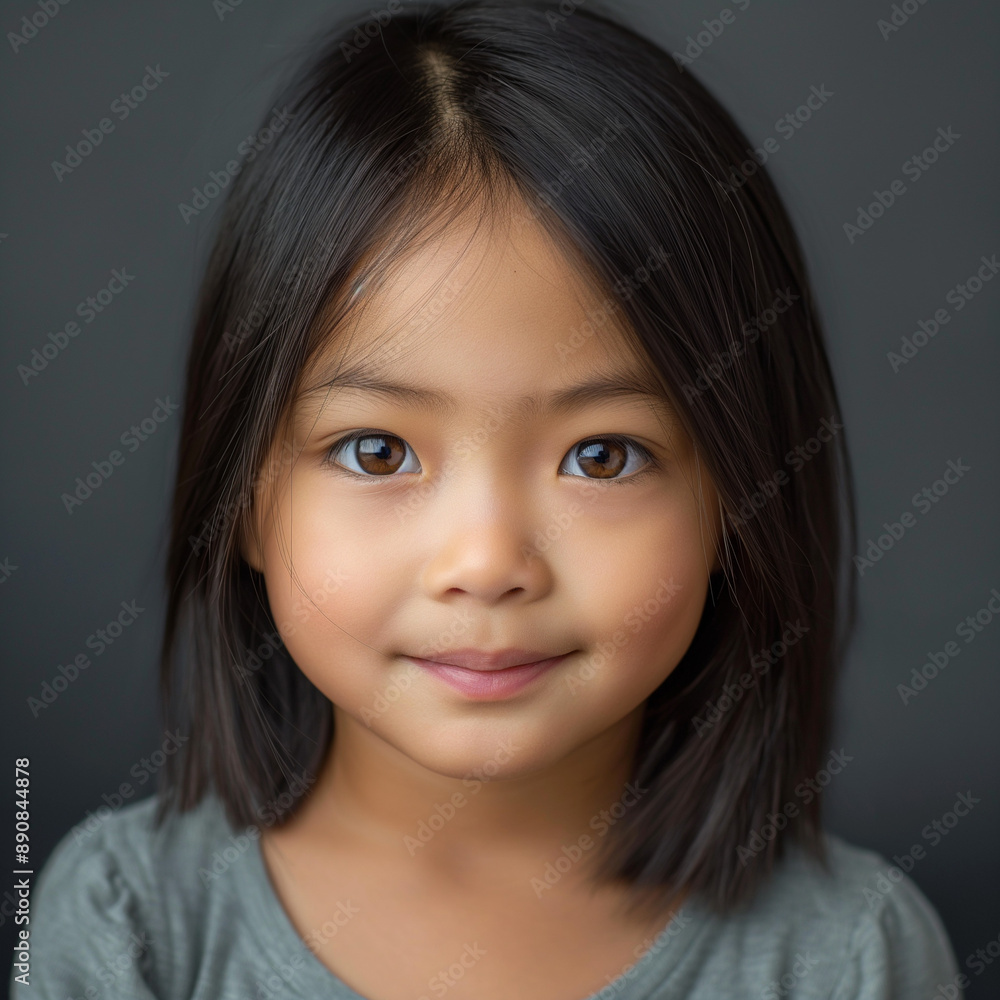 Smiling Young Girl with Black Hair Against Dark Background Smiling Young Girl with Black Hair Against Dark Background