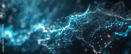 Abstract Blue Light Network Connecting Points on a Dark Background