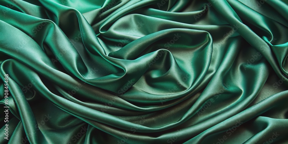 Elegant abstract dark green satin fabric background with wavy folds, showcasing luxurious velvet texture, perfect for high-end design and visual arts projects. Elegant abstract dark green satin fabric background with wavy folds, showcasing luxurious velvet texture, perfect for high-end design and visual arts projects.