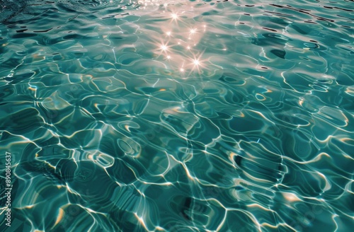 Teal Swimming Pool Water With Ripples And Sunlight Reflections