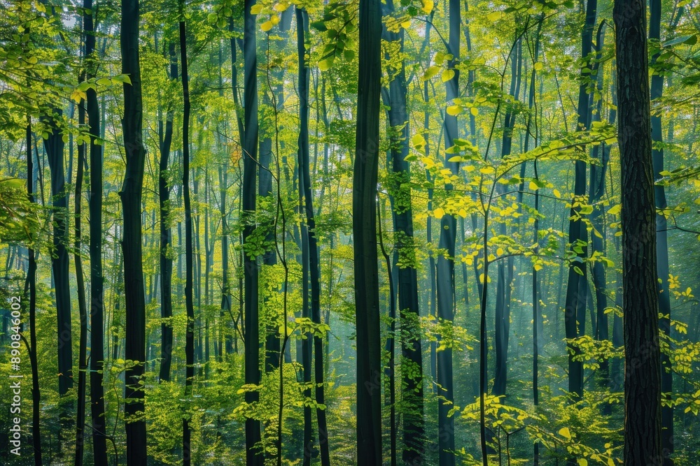 Obraz premium Sunbeams Through a Lush Forest