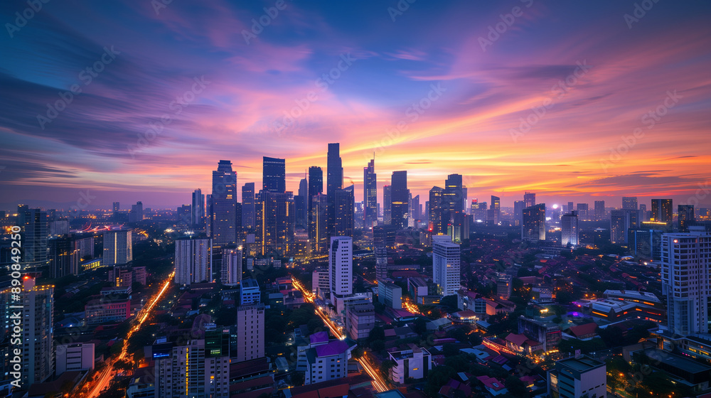 Fototapeta premium city skyline at sunset