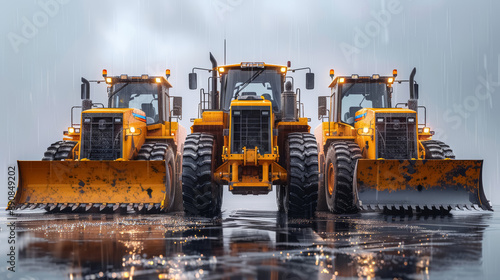 Fleet of three yellow tractors