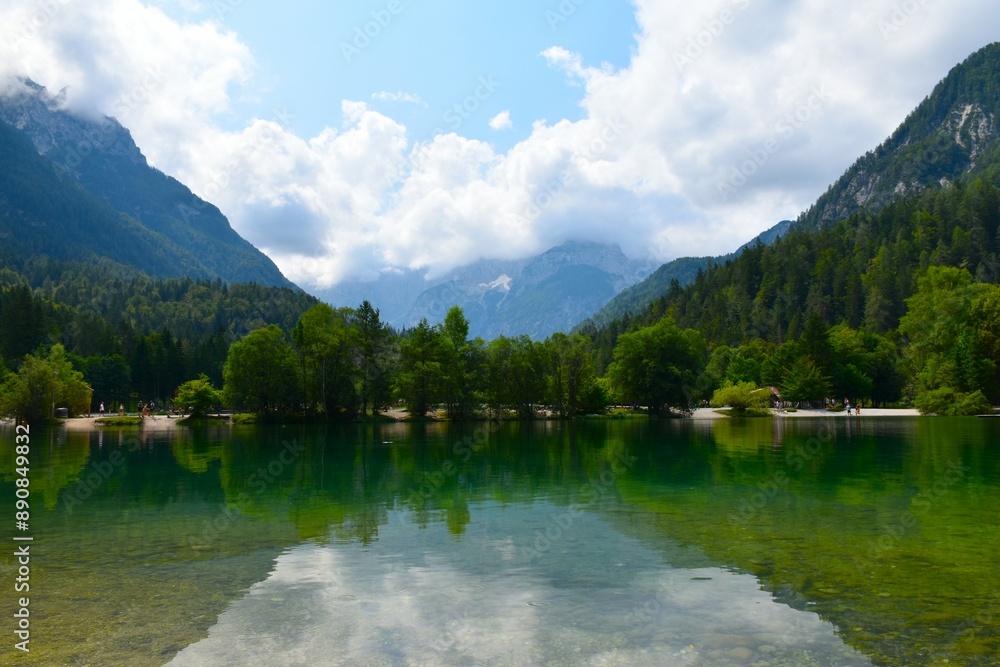 View of Jasna lake at Kranjska Gora in Gorenjska, Slovenia