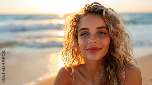 Golden Hour Beach Portrait of a Smiling Young Woman