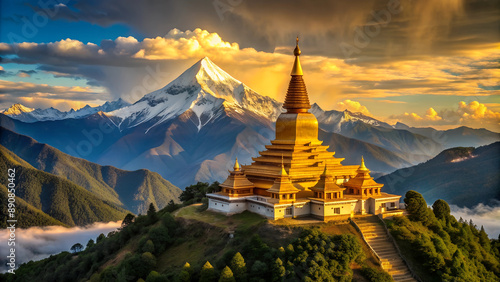 Buddhist golden temple in the mountains. Generative Ai