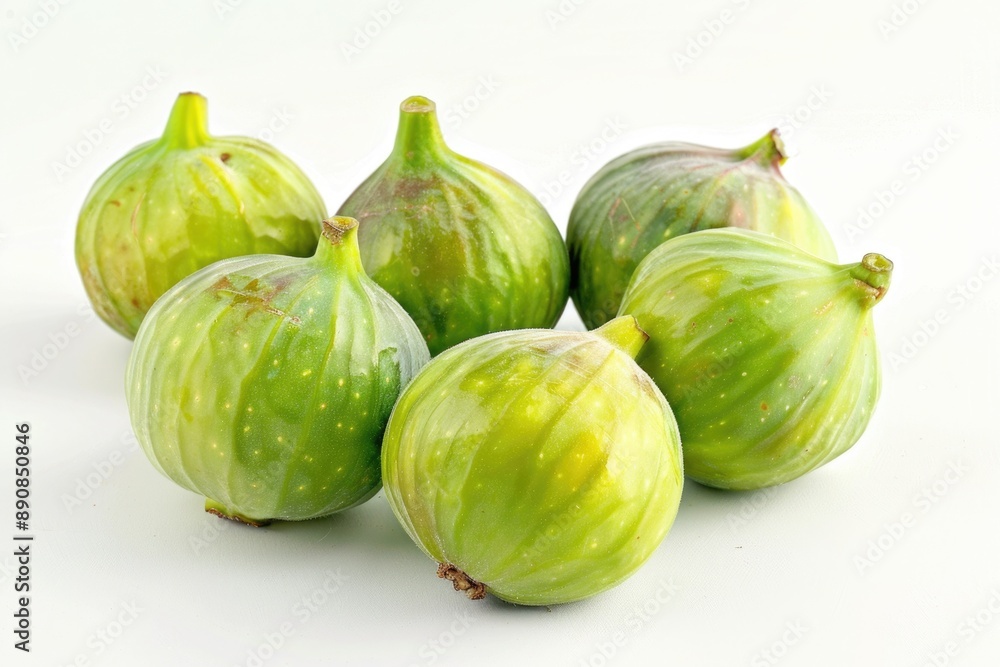 Fresh green figs arranged on a white surface, perfect for food or still life photography Fresh green figs arranged on a white surface, perfect for food or still life photography