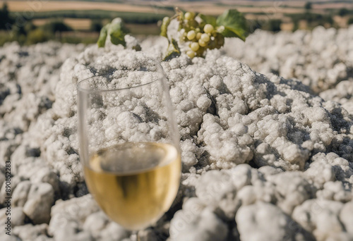 White wine from Sancerre Chavignol vineyards with flint soil near Sancerre village France photo