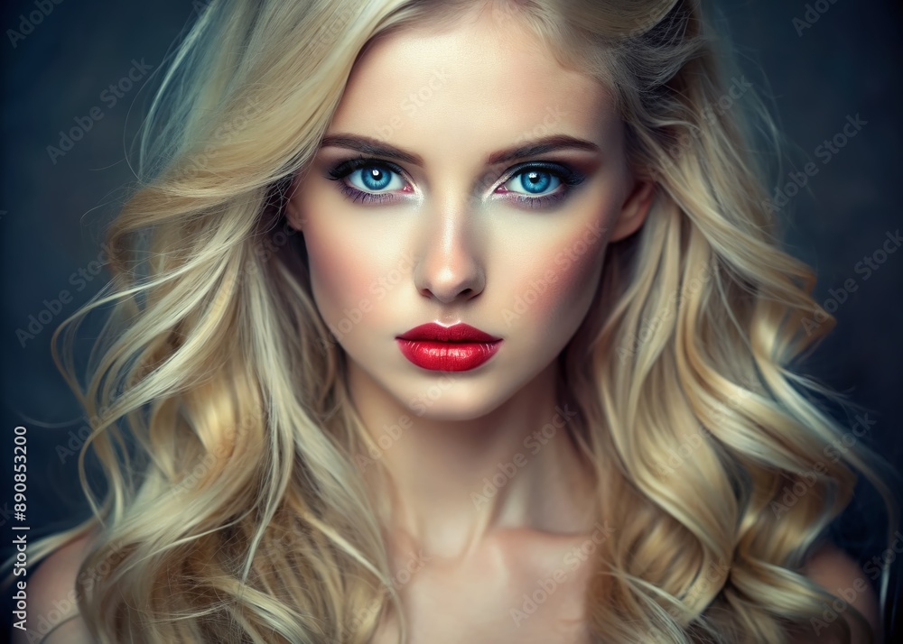 Vibrant blonde hair frames a stunning porcelain complexion, accentuating a pair of piercing blue eyes that captivate with their bright, radiant, and mesmerizing intensity. Vibrant blonde hair frames a stunning porcelain complexion, accentuating a pair of piercing blue eyes that captivate with their bright, radiant, and mesmerizing intensity.