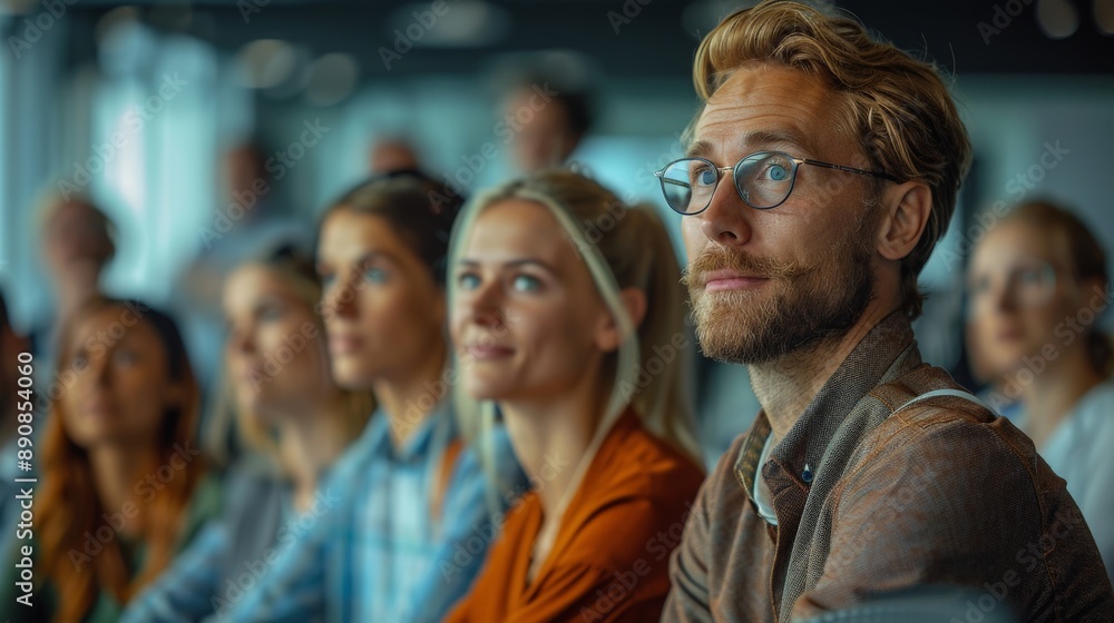 business people attending a course, sitting down, looking at the teacher business people attending a course, sitting down, looking at the teacher