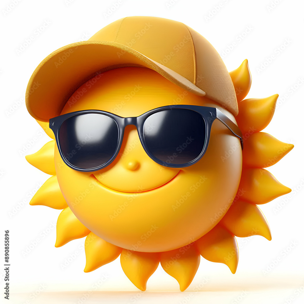 3d Sun with Facial Expression, Wearing Yellow Hat 3d Sun with Facial Expression, Wearing Yellow Hat