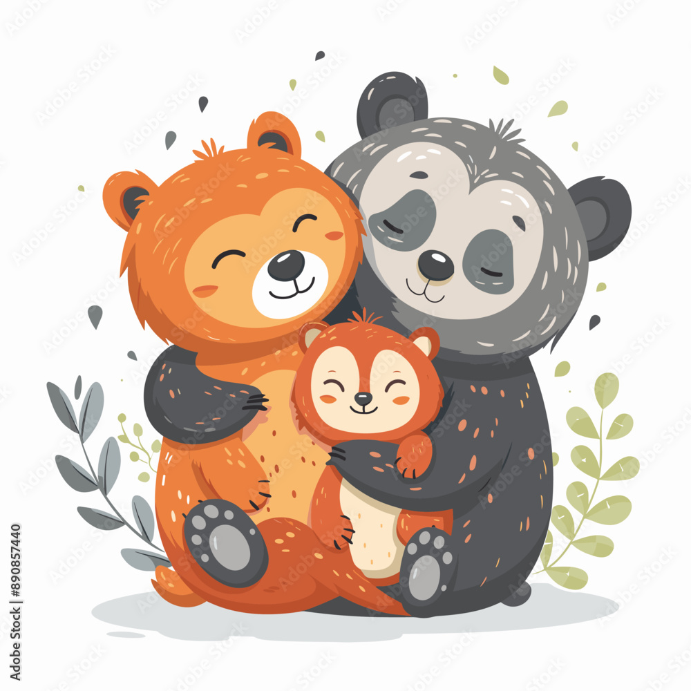 Cute cartoon vector illustration of cute panda family with their baby Cute cartoon vector illustration of cute panda family with their baby