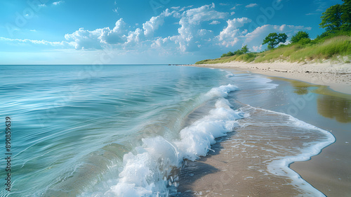 beautiful scenery of baltic sea beach in sobieszewo at summer , poland isolated on white background, text area, png photo