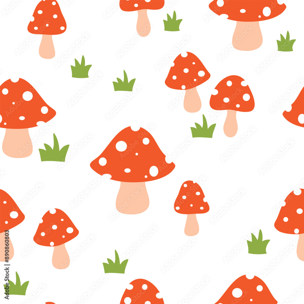 Seamless pattern with cute mushrooms. Vector illustration on white background. It can be used for wallpapers, wrappers, cards, patterns for clothes and others. Seamless pattern with cute mushrooms. Vector illustration on white background. It can be used for wallpapers, wrappers, cards, patterns for clothes and others.