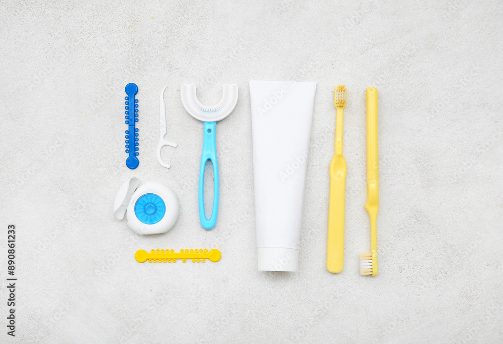 Set for oral hygiene on light background Set for oral hygiene on light background