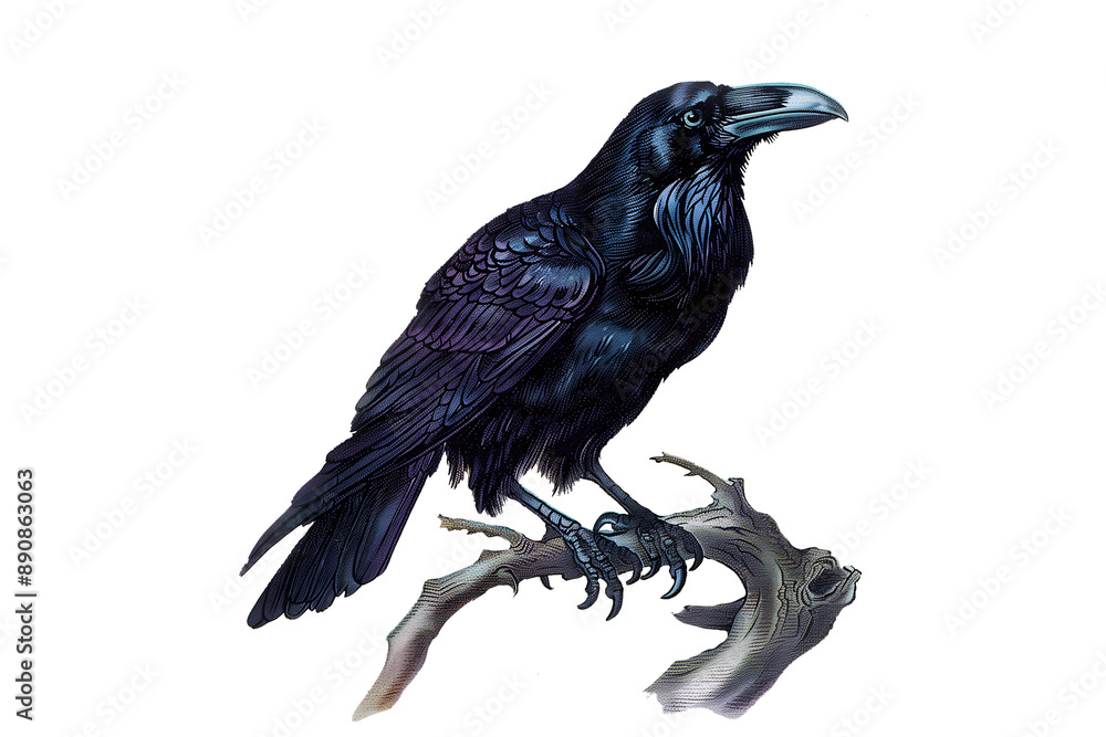 Fototapeta premium Vintage retro black and white painted illustration of a crow