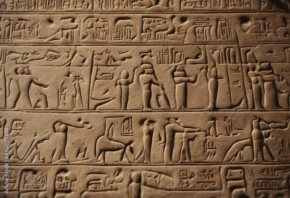 Detailed view of wellpreserved hieroglyphic engravings on a stone surface from ancient egypt Detailed view of wellpreserved hieroglyphic engravings on a stone surface from ancient egypt