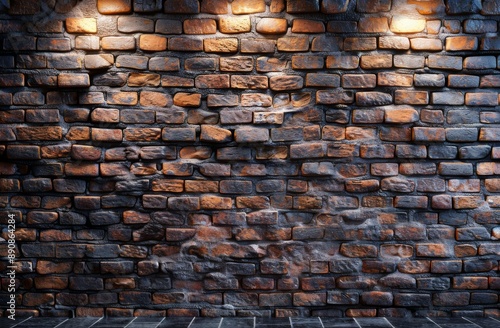 Brick Wall Texture Illuminated by Spotlight in the Evening