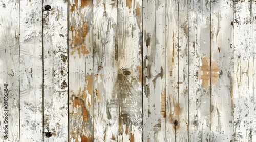 Weathered White Wooden Planks With Peeling Paint