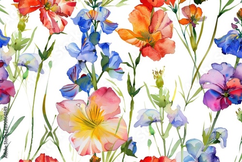 Watercolor painting of bright and cheerful flowers on a clean white surface
