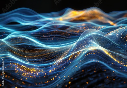 Abstract Digital Wavy Lines in Blue and Orange
