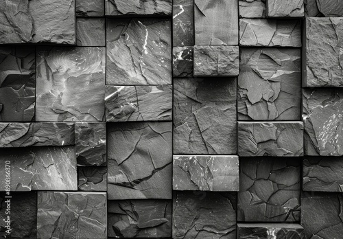 Black Slate Stone Wall Texture in Closeup