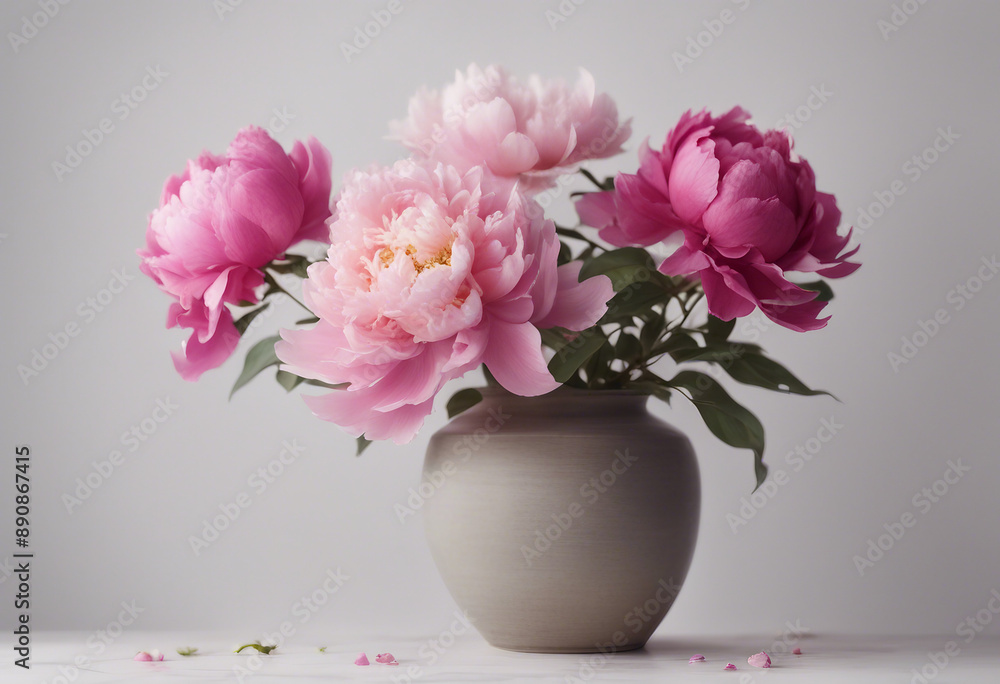 Decorative peony and bougainvillea in ceramic vase isolated on white background Decorative peony and bougainvillea in ceramic vase isolated on white background