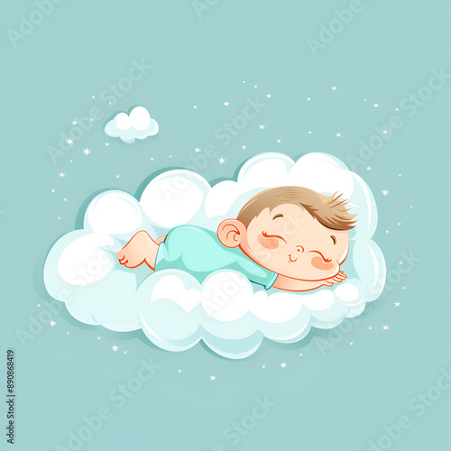 Cute baby sleeping on a fluffy cloud